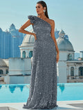 Asymmetrical Neckline Dazzling Sequin Party Dress