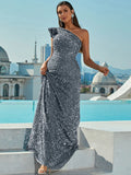 Asymmetrical Neckline Dazzling Sequin Party Dress