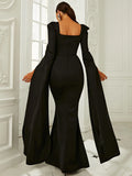 Long Sleeve Trumpet Mermaid Black Prom Dress