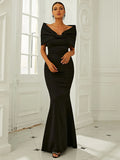 Off-Shoulder Black Floor-Length Party Dress with Bow