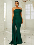 Asymmetric Neckline Green Draped Floor-Length Party Dress