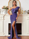 Asymmetrical One-Shoulder Gala Sequin Party Dress