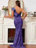 Asymmetrical One-Shoulder Gala Sequin Party Dress