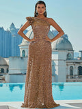 Asymmetrical Neckline Dazzling Sequin Party Dress