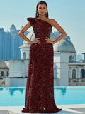 Asymmetrical Neckline Dazzling Sequin Party Dress