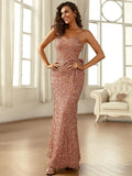 Sparkling Slim Fit Rose Gold Backless Sequin Prom Dress