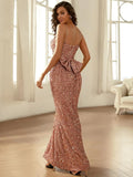 Sparkling Slim Fit Rose Gold Backless Sequin Prom Dress