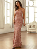 Sparkling Slim Fit Rose Gold Backless Sequin Prom Dress