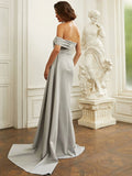 Asymmetrical Floor-Length Train Gray Prom Dress