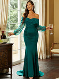 Billowing Sheer Sleeves Mermaid-Style Green Dress