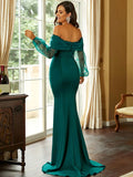 Billowing Sheer Sleeves Mermaid-Style Green Dress