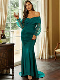 Billowing Sheer Sleeves Mermaid-Style Green Dress