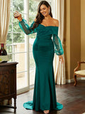 Billowing Sheer Sleeves Mermaid-Style Green Dress