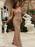 Asymmetrical Ruffle Rose Gold Sequin Party Dress