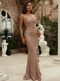 Asymmetrical Ruffle Rose Gold Sequin Party Dress