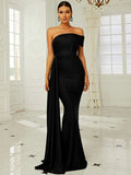 Asymmetric Neckline Green Draped Floor-Length Party Dress