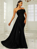 Asymmetric Neckline Green Draped Floor-Length Party Dress