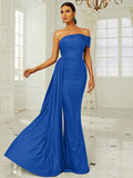 Asymmetric Neckline Green Draped Floor-Length Party Dress