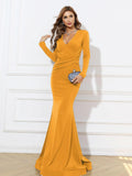 Mustard Yellow V-Neck Figure-Flattering Party Dress