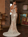 Sequin Figure-Hugging Fit Champagne Prom Dress