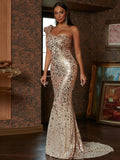 Sequin Figure-Hugging Fit Champagne Prom Dress