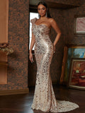 Sequin Figure-Hugging Fit Champagne Prom Dress