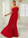 Asymmetric Neckline Green Draped Floor-Length Party Dress