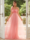 Blush Pink Floor-Length Flower Tulle Party Dress