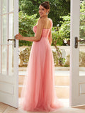 Blush Pink Floor-Length Flower Tulle Party Dress