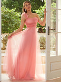 Blush Pink Floor-Length Flower Tulle Party Dress