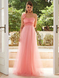 Blush Pink Floor-Length Flower Tulle Party Dress