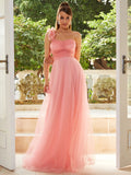 Blush Pink Floor-Length Flower Tulle Party Dress