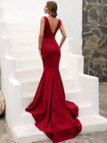 V Neckline Deep Red Mermaid Party Dress