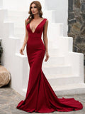 V Neckline Deep Red Mermaid Party Dress