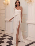 White Sequins High Slit One Shoulder Party Dress