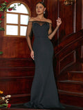 Black Off-Shoulder Fitted Bodice Formal Dress