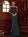 Black Off-Shoulder Fitted Bodice Formal Dress