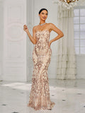 Exquisite Embroidery Nude Sequin Prom Dress