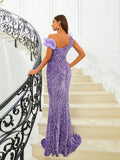 Exquisite Floral Lavender Sequin Prom Dress