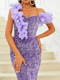 Exquisite Floral Lavender Sequin Prom Dress