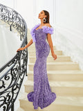 Exquisite Floral Lavender Sequin Prom Dress