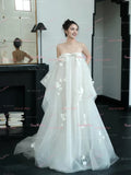 Off The Shoulder Tulle Romantic Appliques A Line Wedding Dress