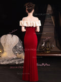 Off The Shoulder Trumpet Mermaid Burgundy Velvet Prom Dress