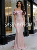 Satin & Sequin Trumpet Mermaid Pink Off The Shoulder Prom Dress
