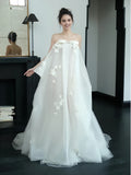 Off The Shoulder Tulle Romantic Appliques A Line Wedding Dress