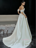 Ruched A Line Satin Off The Shoulder Wedding Dress