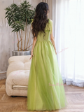 Floor Length Ruffles Green Tie Shoulder Prom Dress