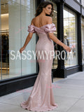 Satin & Sequin Trumpet Mermaid Pink Off The Shoulder Prom Dress