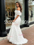 Trumpet Mermaid White Floral Lace Off The Shoulder Prom Dress
