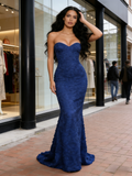 Trumpet Mermaid Flower Sweetheart Blue Prom Dress